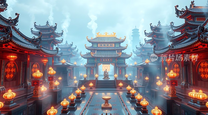 古风建筑灯笼夜景