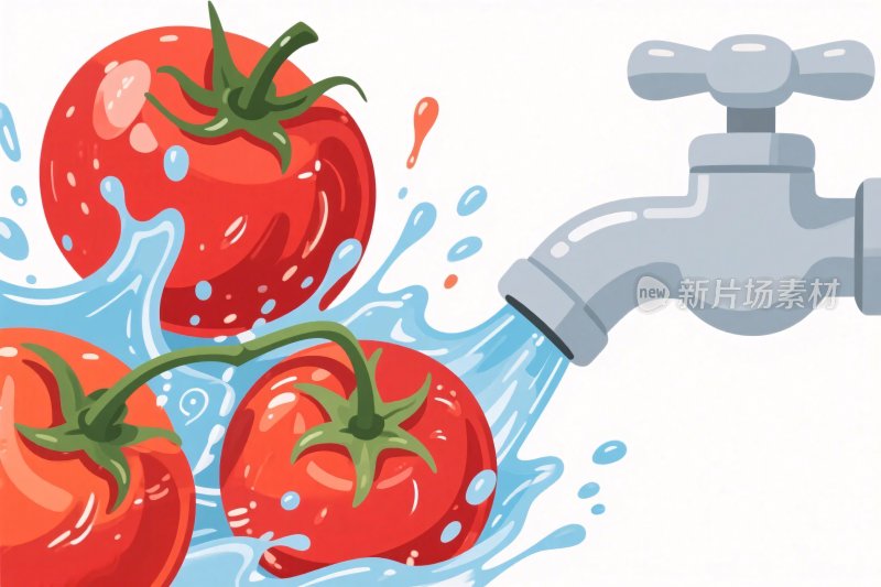 水龙头淋西红柿插画