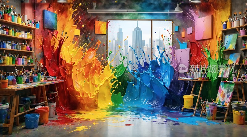 艺术工作室里的色彩风暴