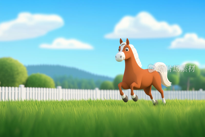 草地上奔跑的卡通小马