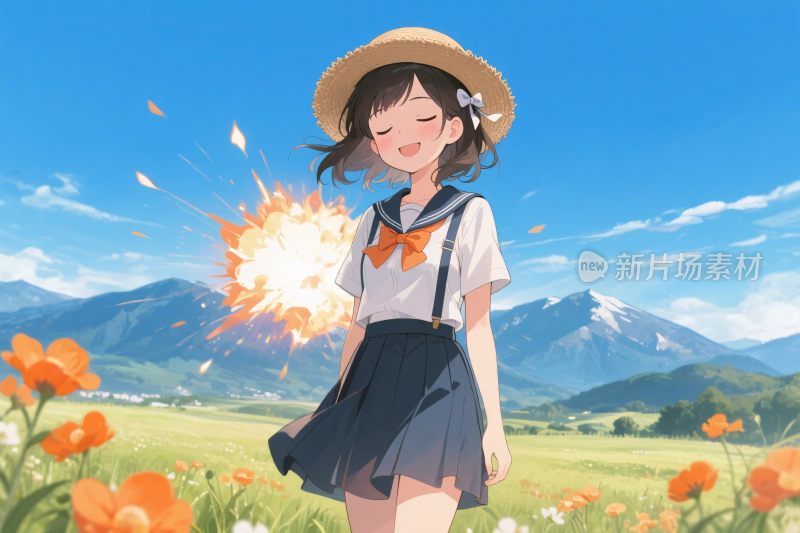 动漫女孩爆炸特效场景