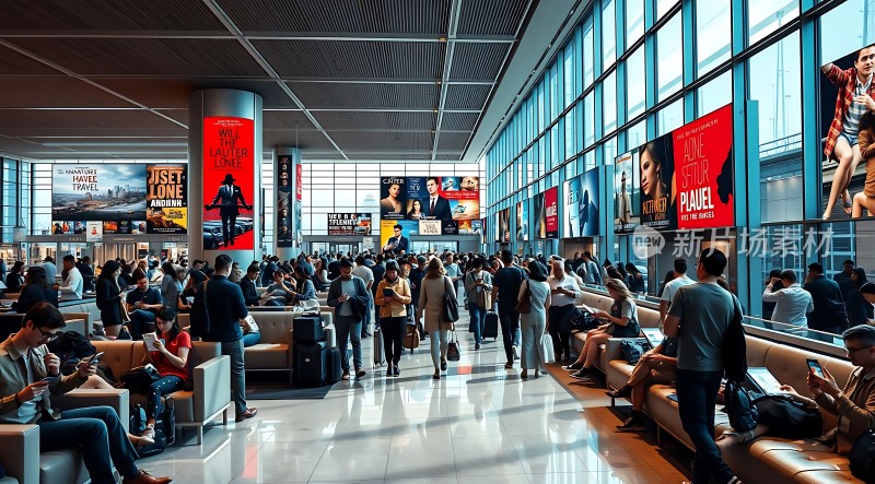 机场候机大厅旅客繁忙等待登机