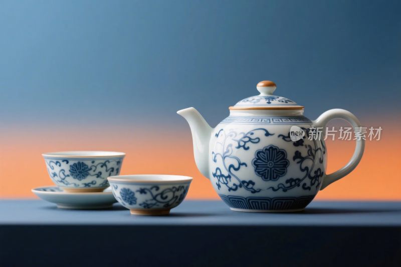 青花瓷茶具静物