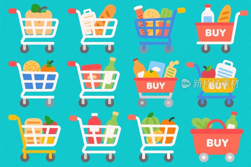 多彩购物车插画集合