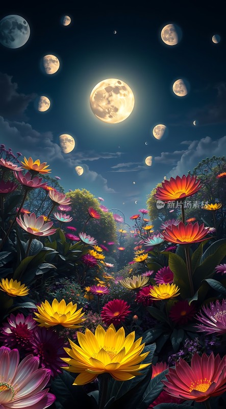 夜空下的梦幻花海