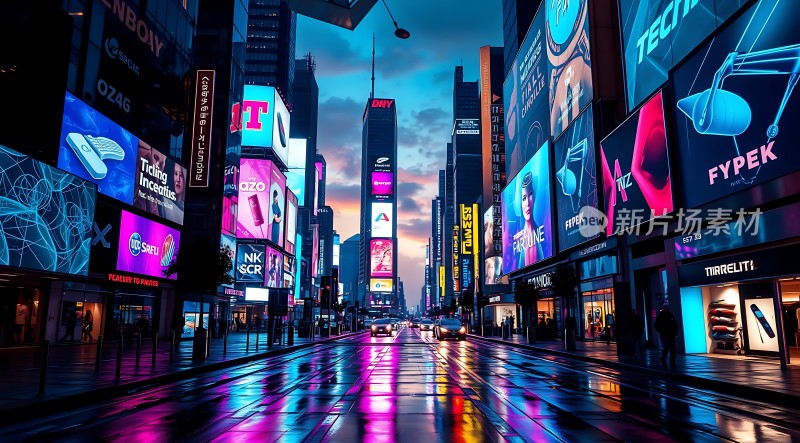 霓虹灯下的繁华都市夜景