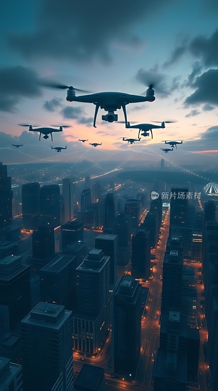 无人机编队夜航城市上空