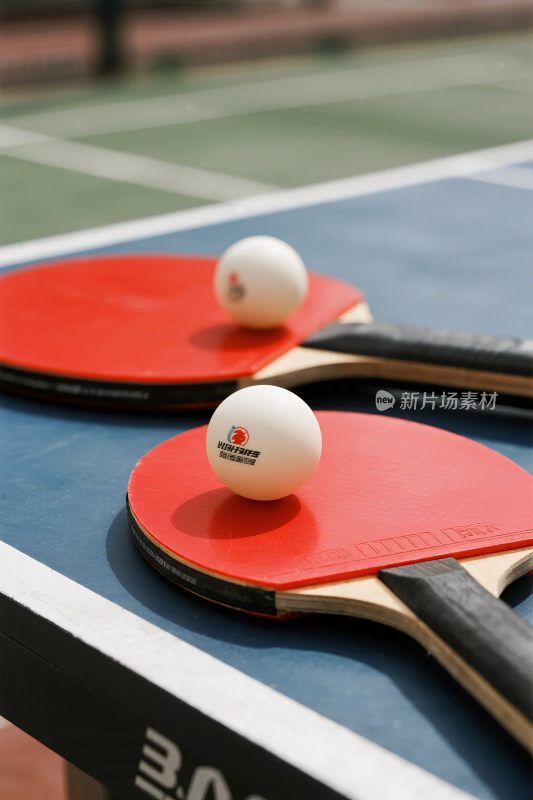 乒乓球拍与乒乓球的特写