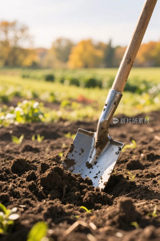 农田劳作铲土场景