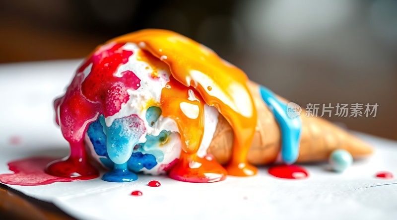 彩色冰淇淋融化