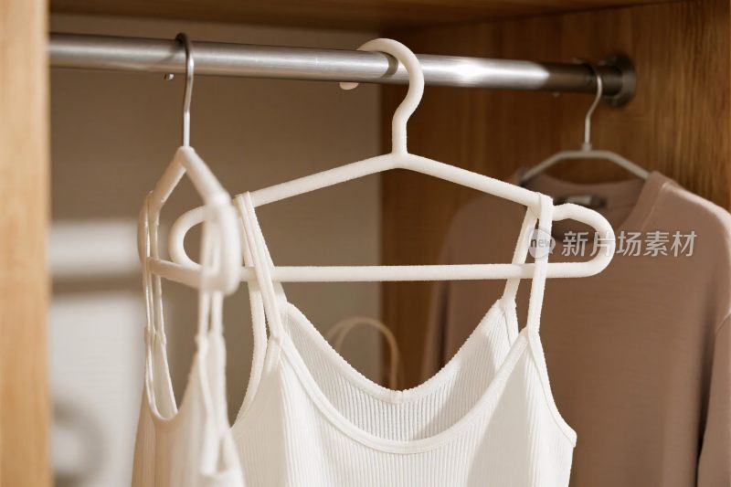 衣柜内的衣架与衣物