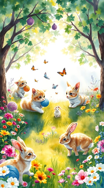 春日花园里的可爱小动物们