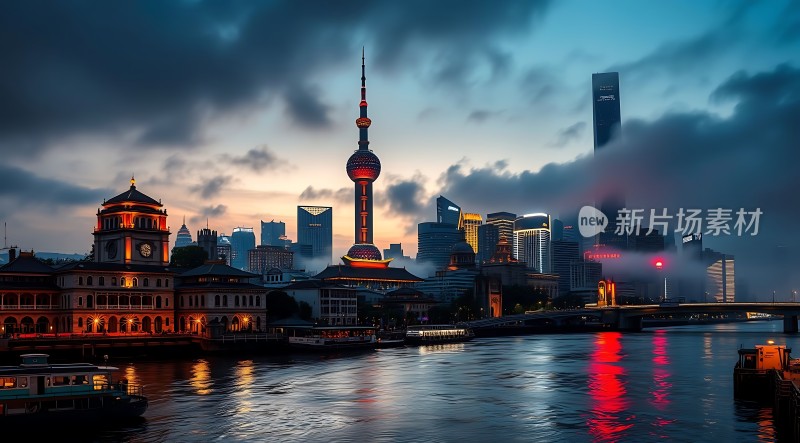 东方明珠与黄浦江畔夜景