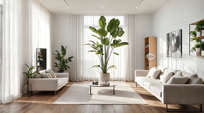 现代简约客厅绿植点缀温馨舒适