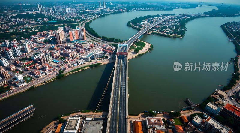 城市风光跨江大桥与繁华都市