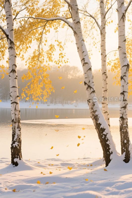 冬日白桦树林雪景