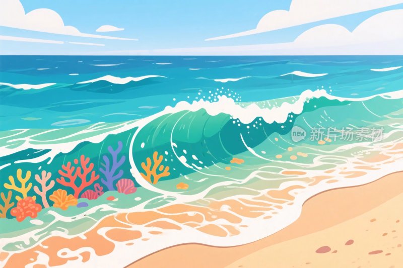 海滩海浪插画