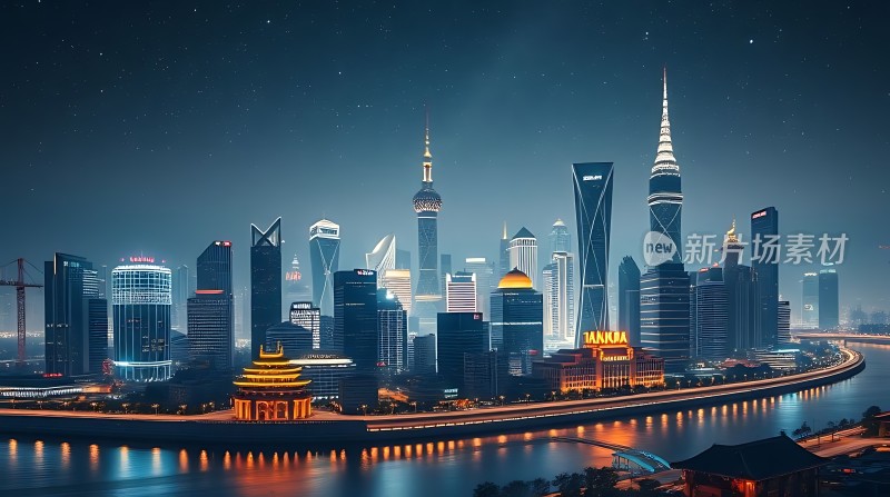 璀璨都市夜景灯火辉煌的现代建筑群