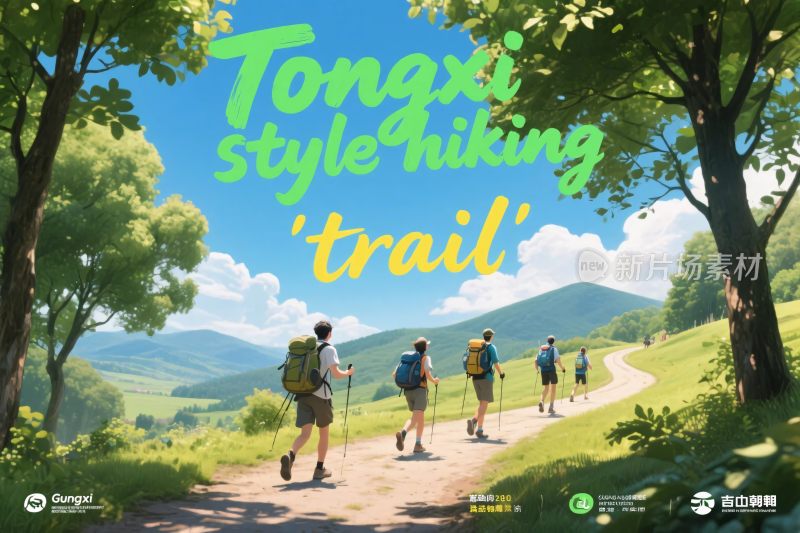 户外徒步风景插画