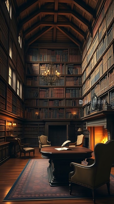 古色古香书房木质家具与书架