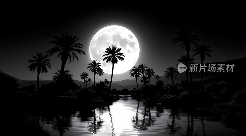 椰林月影映波光