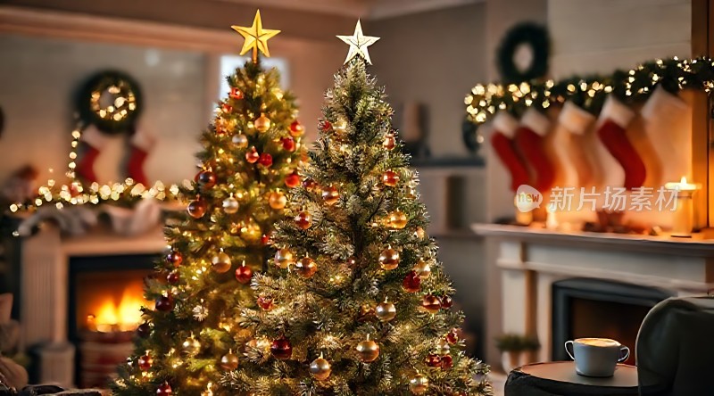温馨圣诞树下的节日之家