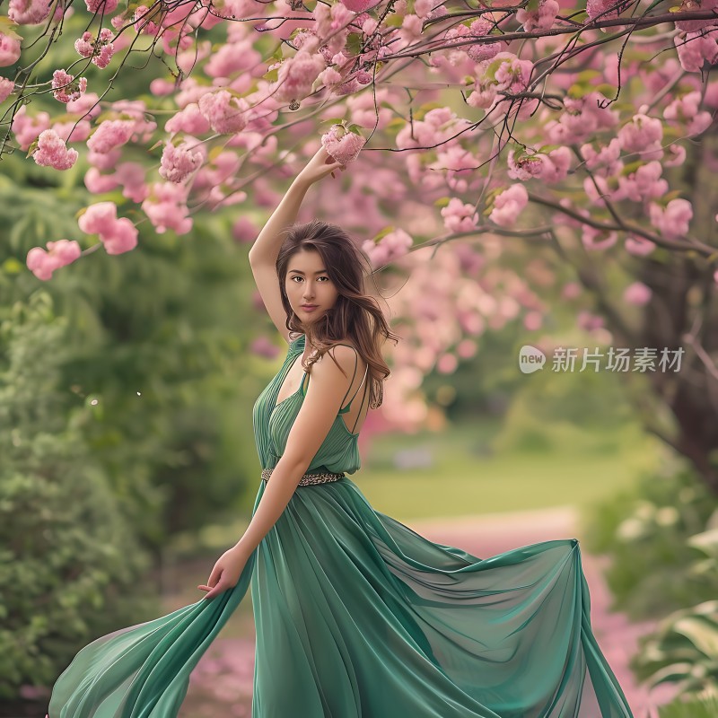 绿裙佳人舞花间