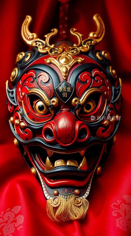 红色面具上的金色装饰