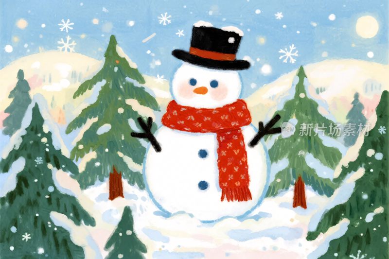 冬季雪人卡通插画