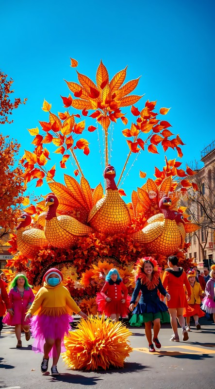 秋日狂欢节上的火红游行队伍