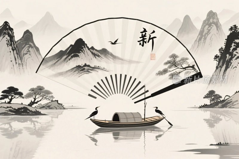 中国风水墨扇面画