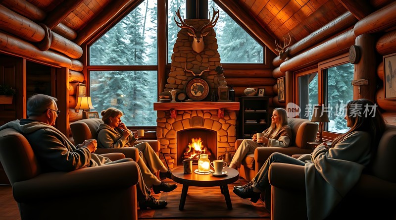 冬日暖炉旁温馨聚会