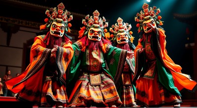 面具舞者色彩斑斓的服饰与神秘的面具