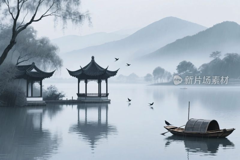 古韵山水风景插画