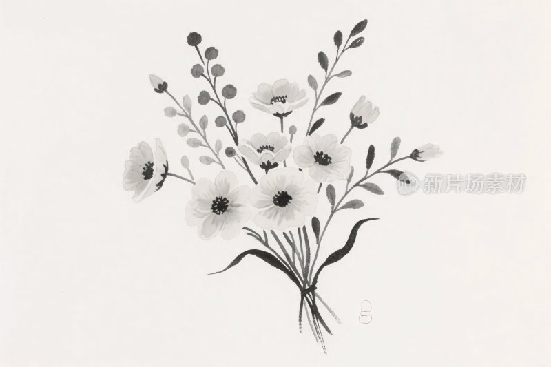 黑白花卉插画