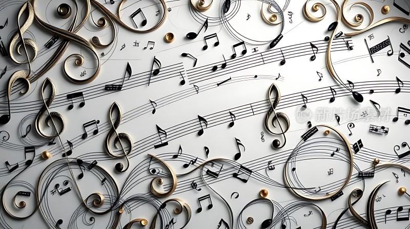 金色音符与乐符交织的音乐世界