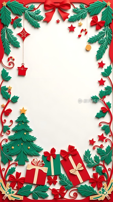 圣诞树与礼物装饰边框