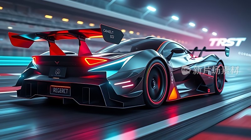 黑色赛车疾驰赛道尾灯闪烁速度与激情并存