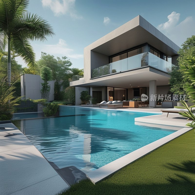 豪华别墅泳池景