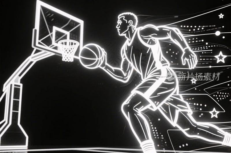 篮球竞技线描插画