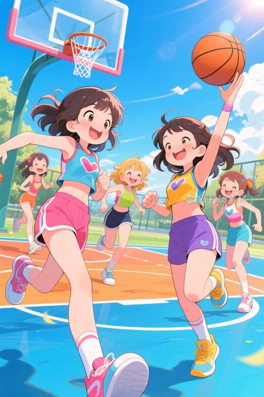 篮球运动少女插画
