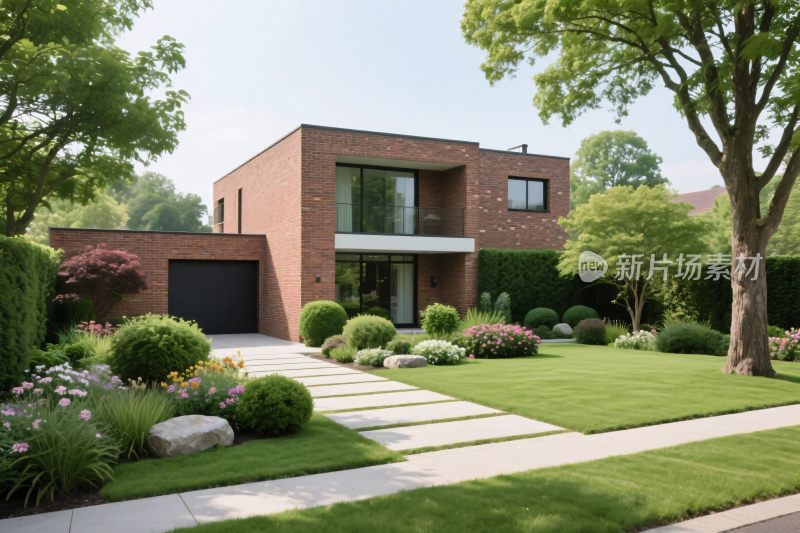 现代红砖住宅庭院景观