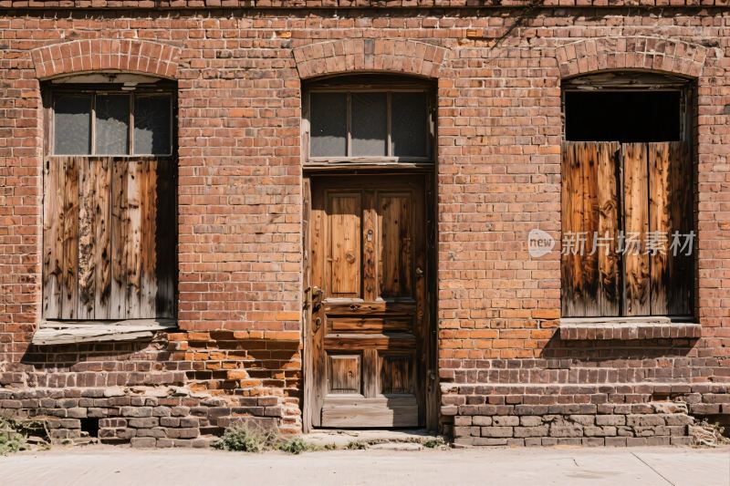 老旧红砖建筑门口场景