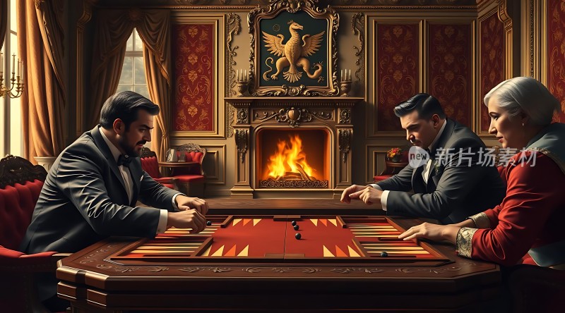 贵族三人玩西洋双陆棋