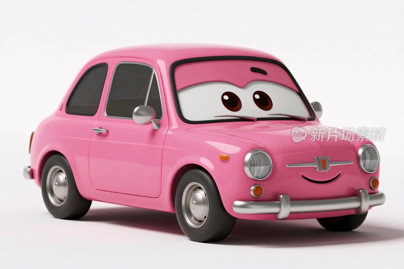 粉色卡通拟人化汽车