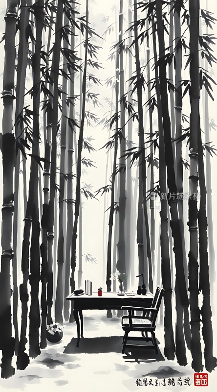 竹影斑驳下的静谧书桌