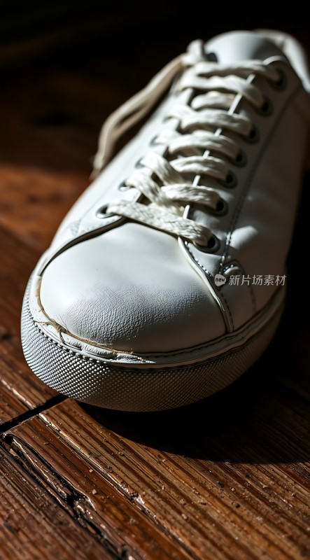 白色运动鞋特写阳光下的细节展现