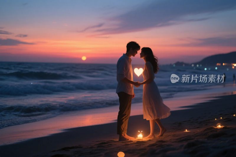 海边夕阳浪漫情侣场景