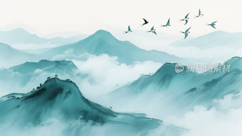 水墨山水飞鸟图