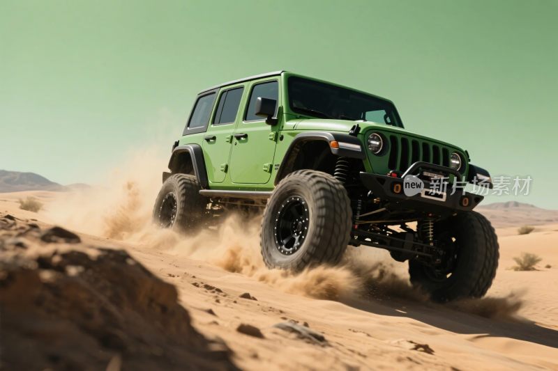 绿色越野车驰骋沙漠